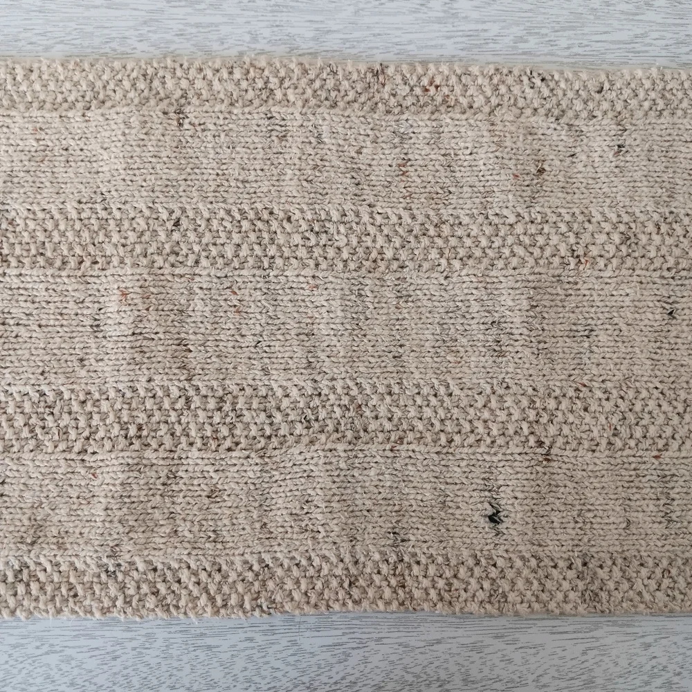 Hand Crafted Handknit Oatmeal Textured Stripe Cotton Blend Short Table Runner